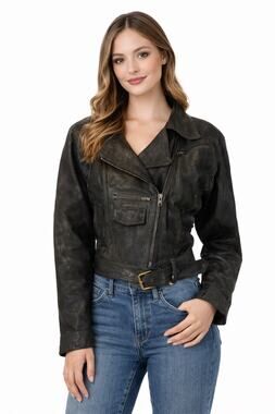 Vintage 1980s Tiger-Fox Black Leather Moto Jacket size medium
